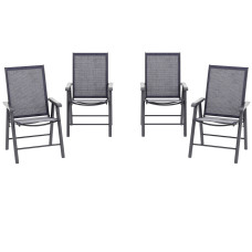4-Piece Folding Chair Set for Relaxing on Patio Balcony Garden, Comfortable Outdoor Furniture with Armrests, Dark Grey