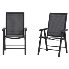 2-Piece Folding Chair Set for Relaxing on Patio Balcony Garden, Comfortable Outdoor Furniture with Armrests, Dark Grey