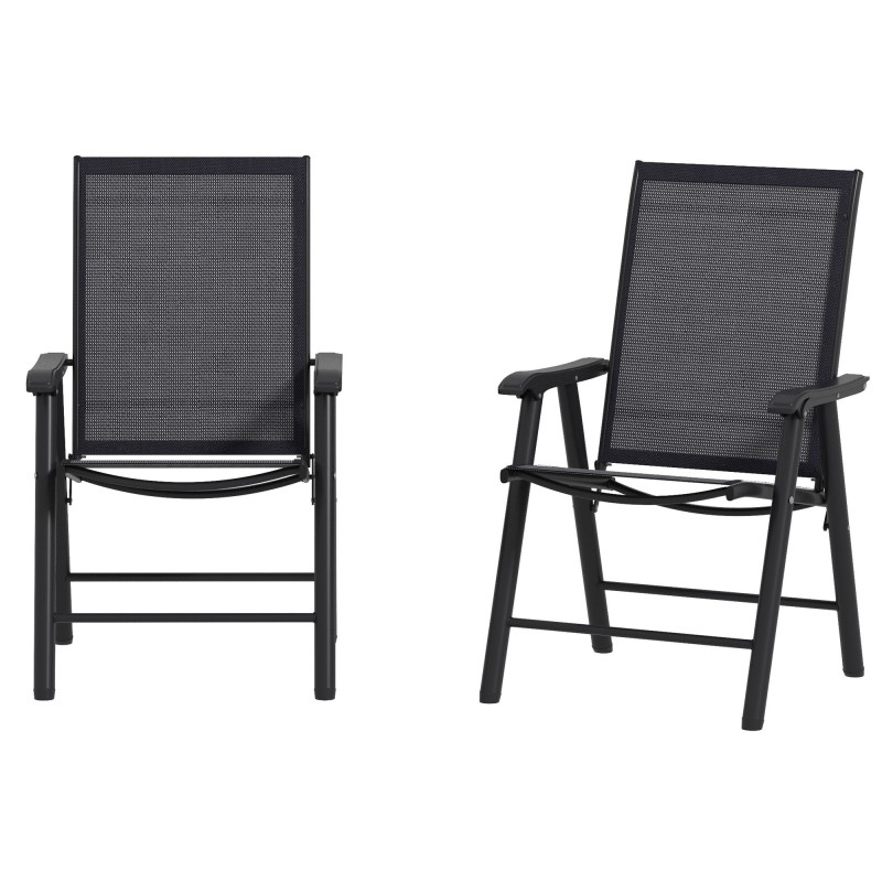 2-Piece Folding Chair Set for Relaxing on Patio Balcony Garden, Comfortable Outdoor Furniture with Armrests, Dark Grey