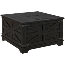 Farmhouse Coffee Table, Square Center Table with Flip-top Lids, Hidden Storage Compartment, Black