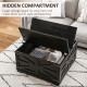 Farmhouse Coffee Table, Square Center Table with Flip-top Lids, Hidden Storage Compartment, Black