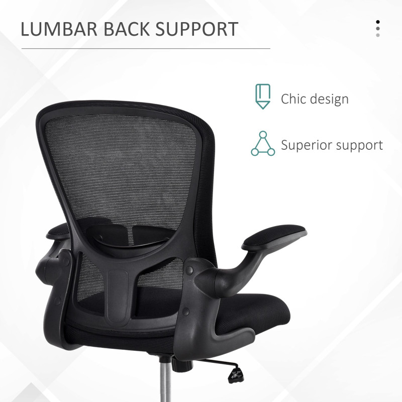 Mesh Office Chair, Swivel Desk Chair with Lumbar Back Support, Adjustable Height, Flip-Up Arm, Black