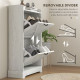 Slim Shoe Storage Cabinet, Farmhouse Shoe Cabinet with 2 Flip Drawers, Adjustable Shelves for 8 Pairs, Distressed White