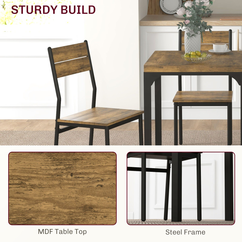 Dining Table Set for 2, 3 Piece Kitchen Table and Chairs with Metal Legs for Small Spaces, Rustic Brown