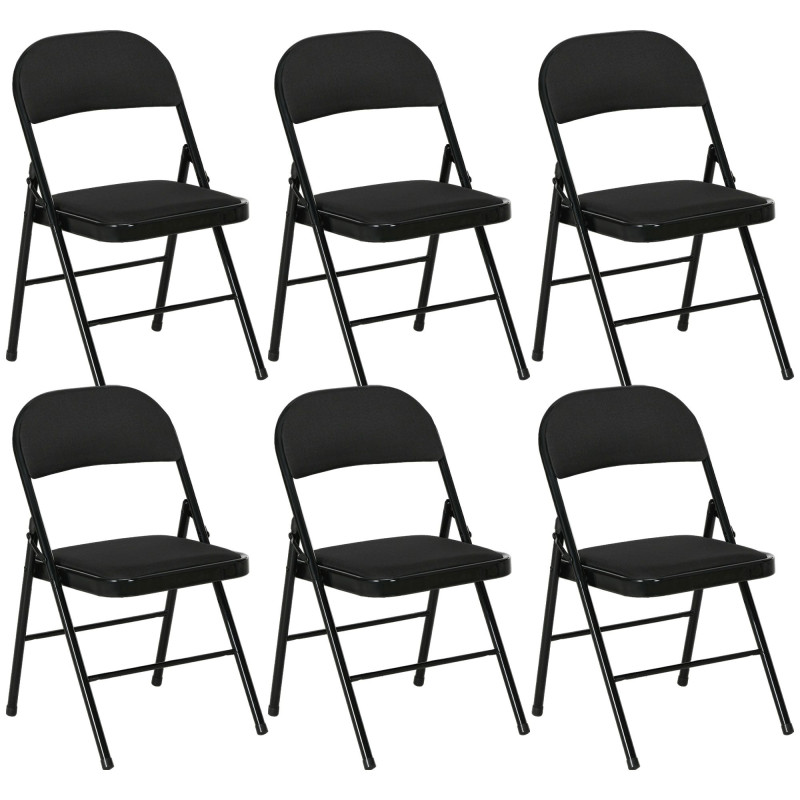 Set of 6 Metal Foldable Chairs, Linen Padded Folding Chairs with Cushion Seat and Open Back for Indoor, Black