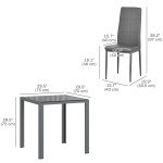 3-Piece Rectangular Glass Kitchen Table and Chairs with Metal Frame and Faux Leather Upholstery for Dining Room, Grey