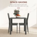 3-Piece Rectangular Glass Kitchen Table and Chairs with Metal Frame and Faux Leather Upholstery for Dining Room, Grey