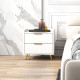 Bedside Table, Nightstand with 2 Drawers, Side End Table with Metal Legs for Bedroom, White