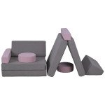 Qaba 12-Piece Modular Kids Play Couch Building Fort for Playroom Bedroom, Convertible Kids Sofa, Grey