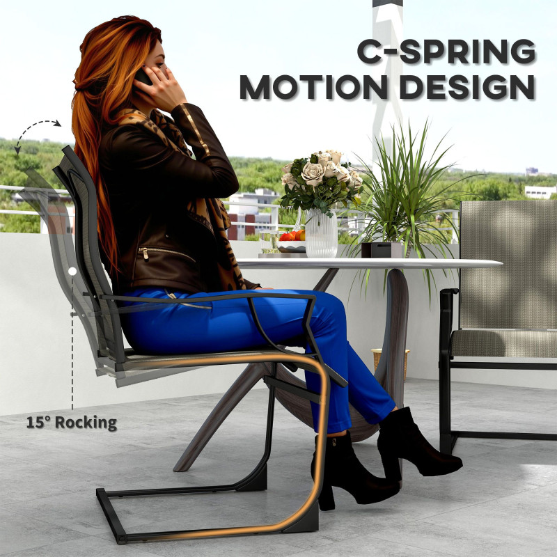 C Spring Motion Patio Chairs Set of 2 with Curved High Backrest, Armrest, All Weather Breathable Fabric, Metal Frame