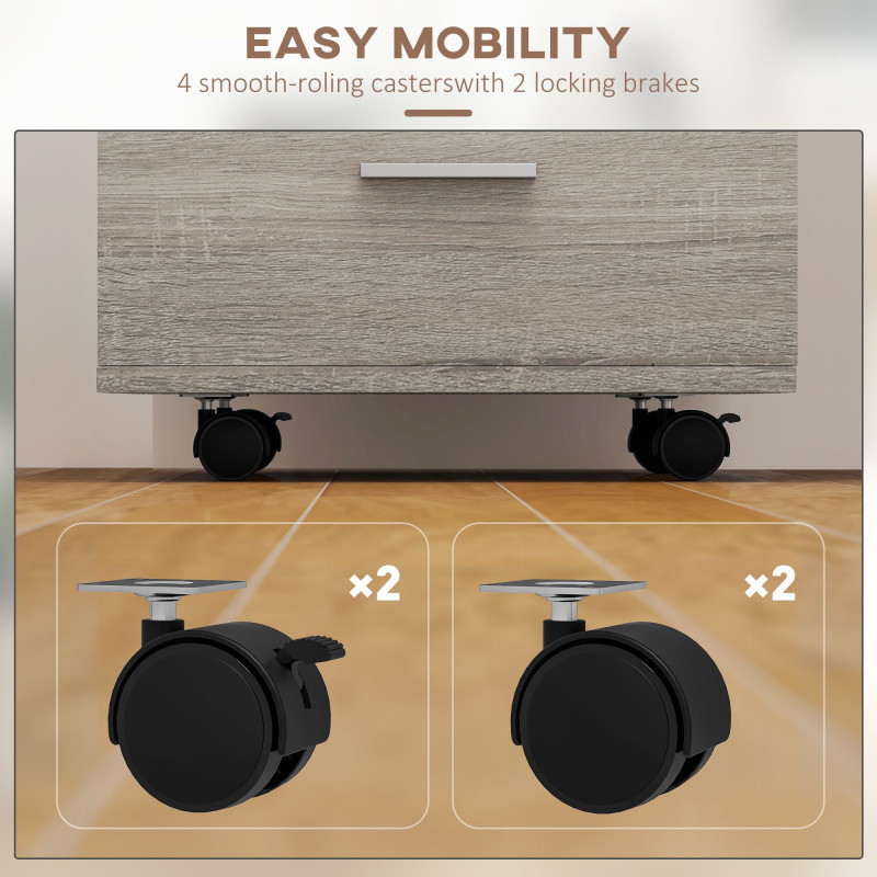 Mobile Filing Cabinet with Wheels, 3 Drawer File Cabinet with Lock and Keys for Home Office, Grey Wood Grain