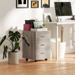 Mobile Filing Cabinet with Wheels, 3 Drawer File Cabinet with Lock and Keys for Home Office, Grey Wood Grain