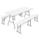 6FT 3-Piece Portable Outdoor Camping Table Bench Set with Carrying Handles, Folding Picnic Table with 2 Benches, White
