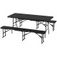 6FT 3PCS Faux Rattan Outdoor Camping Table Bench Set with Carrying Handles, Folding Picnic Table with 2 Benches, Black