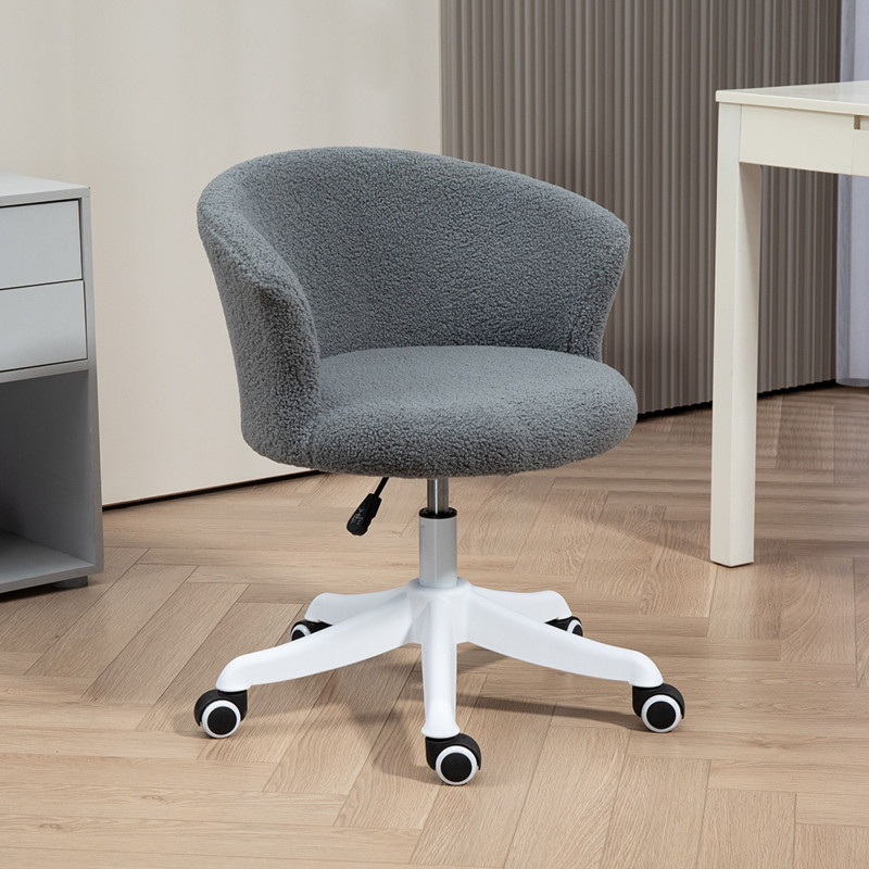 Armless Office Chair, Fluffy Computer Desk Chair with Adjustable Height, Swivel Wheels, Mid Back, Grey