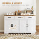 Sideboard Buffet Cabinet with Storage, Modern Coffee Bar Cabinet with 3 Drawers and Adjustable Shelves, Distressed White