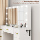 Makeup Vanity Table with Lights, Dressing Table with 7 Drawers, 6 Hidden Sliding Storage Compartments, White