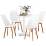 Round Dining Table Set for 4 with Pedestal Base, PU Padded Seats, for Small Space, Apartment, White