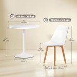 Round Dining Table Set for 4 with Pedestal Base, PU Padded Seats, for Small Space, Apartment, White