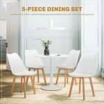 Round Dining Table Set for 4 with Pedestal Base, PU Padded Seats, for Small Space, Apartment, White