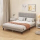 Queen Size Bed Frame with Upholstered Headboard, Modern Platform Bed Frame with Wood Slats, 1100 lbs Capacity, Grey