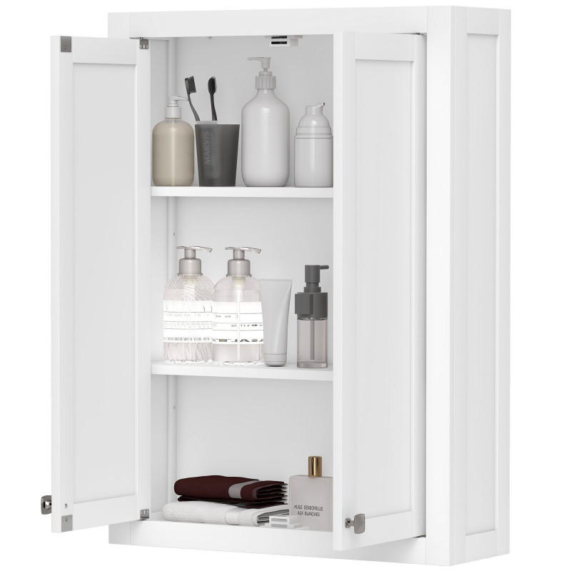 Bathroom Cabinet Wall Mounted, Modern Bathroom Wall Cabinet with 2 Doors and 2 Adjustable Shelves, White