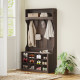 4-In-1 Hall Tree with Bench and Shoe Storage, Farmhouse Coat Rack Shoe Bench with 12 Shoe Cubbies, 6 Hooks, Dark Brown