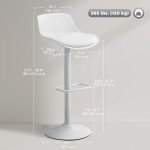 Counter Height Bar Stools Set of 2, Streamlined Bar Chairs with Adjustable Height and Swivel PU Leather Seat, White