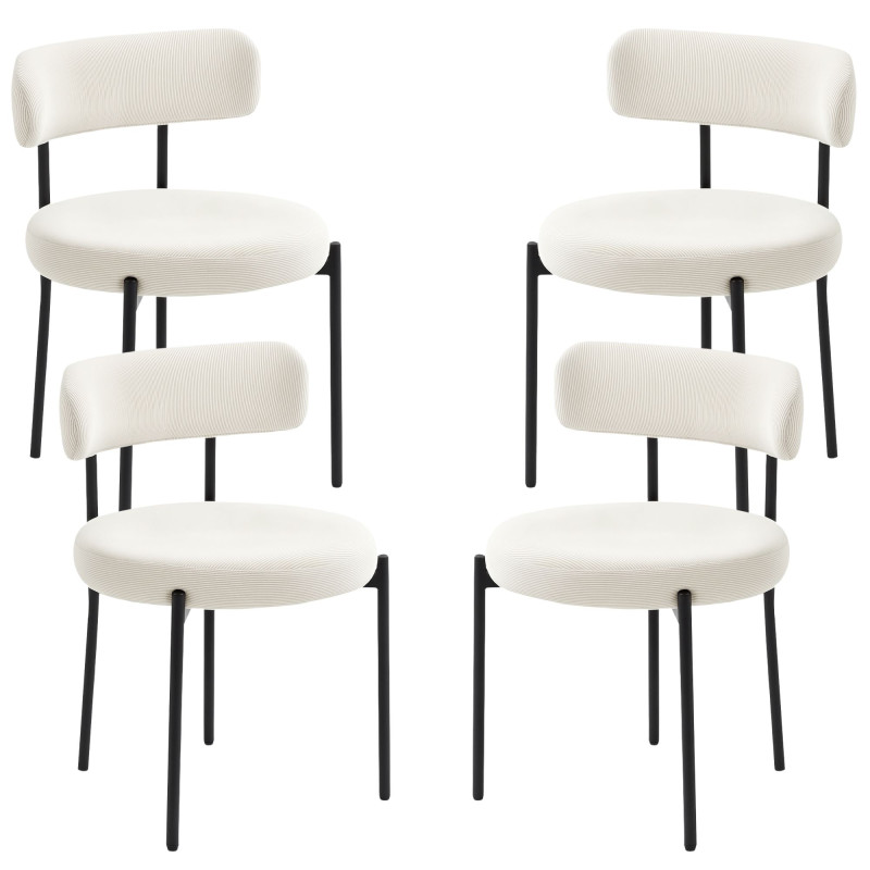 4 Pieces Kitchen Chairs, Modern Dining Chairs w/ Corduroy Upholstery and Steel Legs for Living Room, Beige