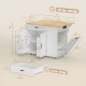 Kitchen Island Cart, Portable Kitchen Island Table with Charging Station, Rubber Wood Drop Leaf, Trash Storage, White