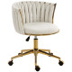 Office Chair, Vanity Chair with Woven Back, Adjustable Height, Rolling Wheels, Cream White