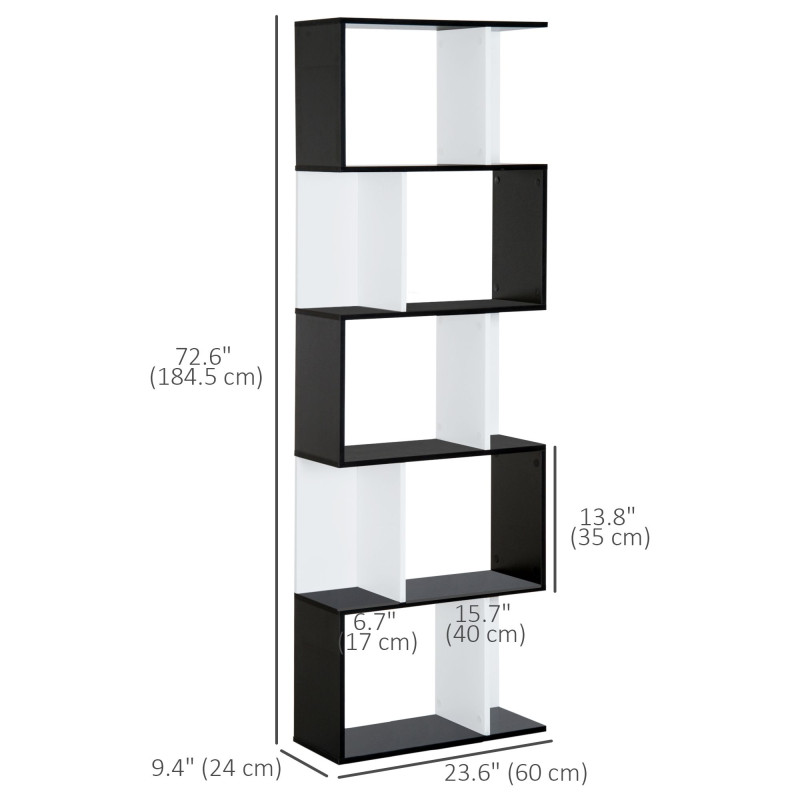 Modern Bookcase 5-Tier Display Shelf Storage Shelf Room Divider Living Room Home Office Furniture, Black
