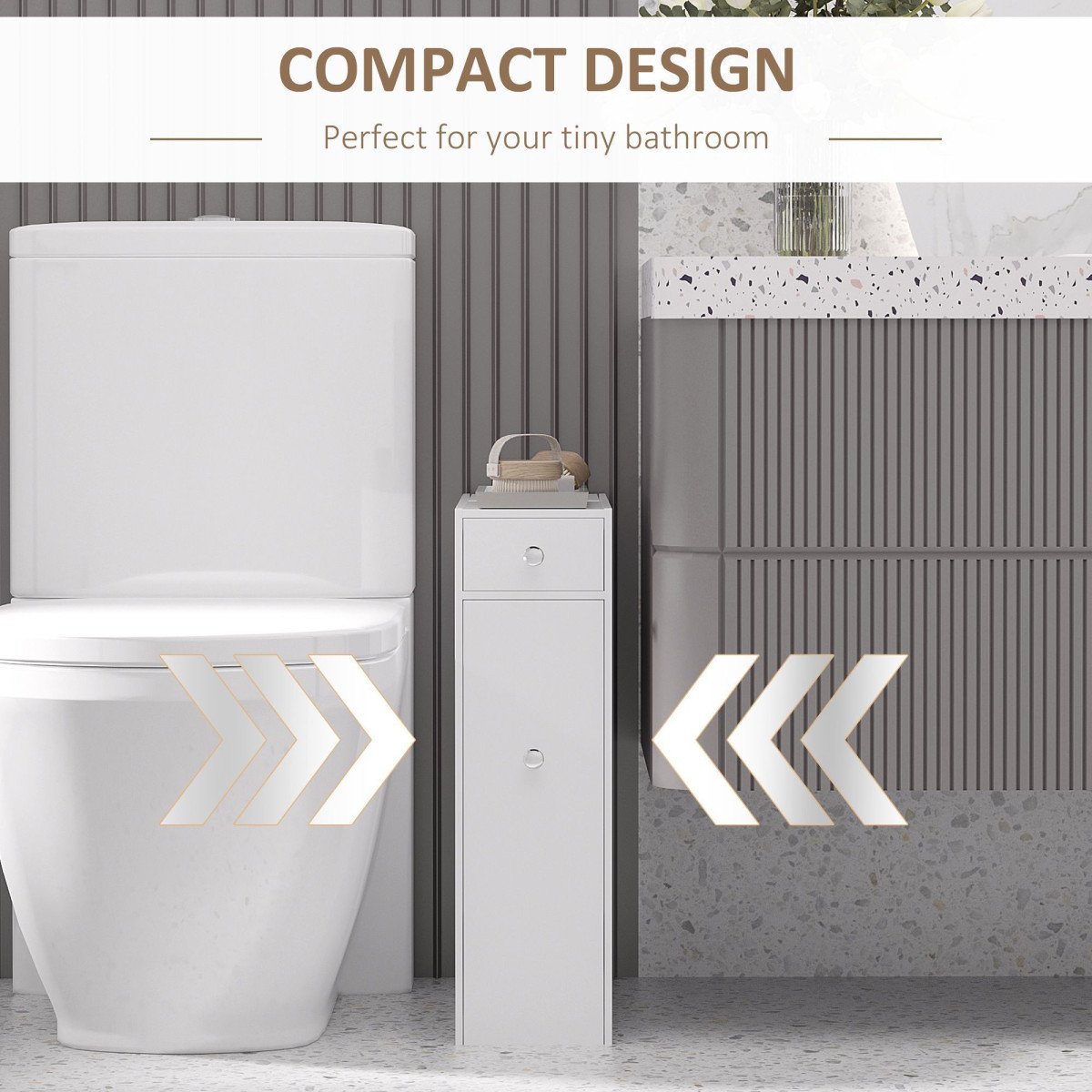 Space Saving Toilet Paper Cabinet, Narrow Bathroom Cabinet with Drawers and Hidden Storage, White