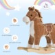 Qaba Kids Rocking Horse Plush Animal on Wooden Rockers with Sounds, Wooden Base, Baby Rocking Chair, Brown