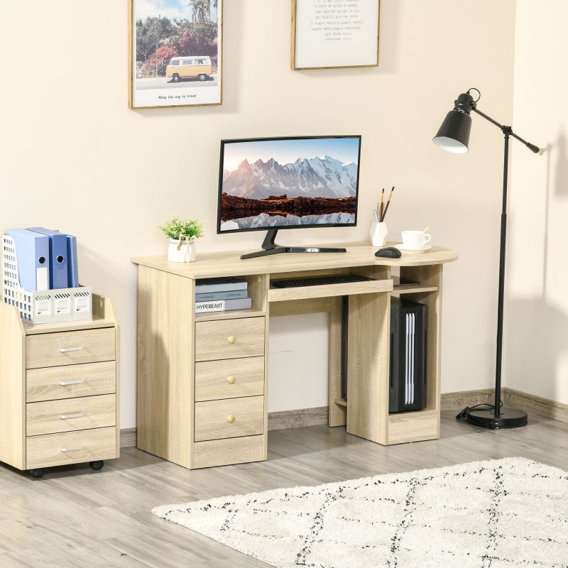 Computer Desk with Storage, Home Office Laptop Table with Shelves and Drawers, Modern Workstation Desk with Keyboard Tray