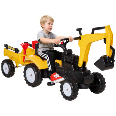 Ride-On Tractor for Kids, Pedal Construction Car with Horn & Detachable Trailer for 3-Year-Olds, Yellow