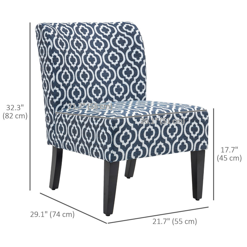 Armless Accent Chair for Bedroom, Upholstered Slipper Side Chair for Living Room with Wood Legs, Blue
