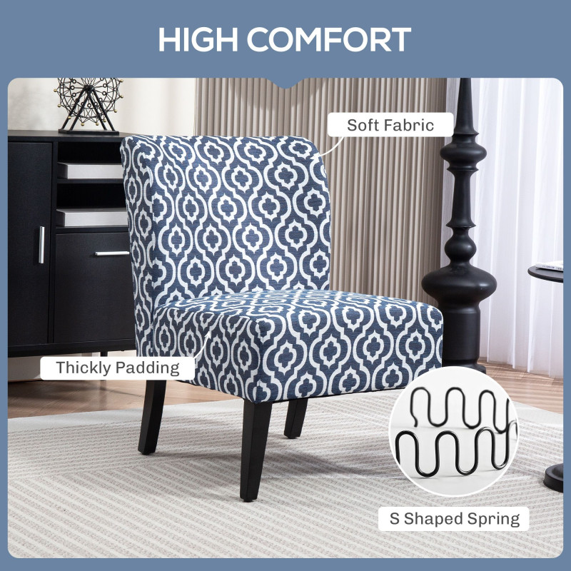 Armless Accent Chair for Bedroom, Upholstered Slipper Side Chair for Living Room with Wood Legs, Blue