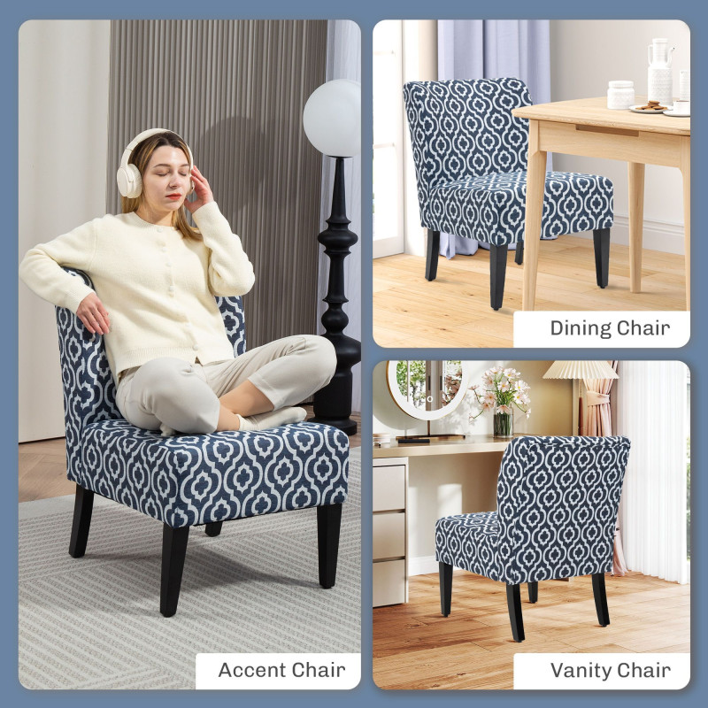 Armless Accent Chair for Bedroom, Upholstered Slipper Side Chair for Living Room with Wood Legs, Blue