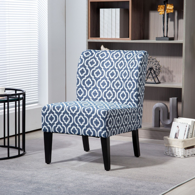 Armless Accent Chair for Bedroom, Upholstered Slipper Side Chair for Living Room with Wood Legs, Blue