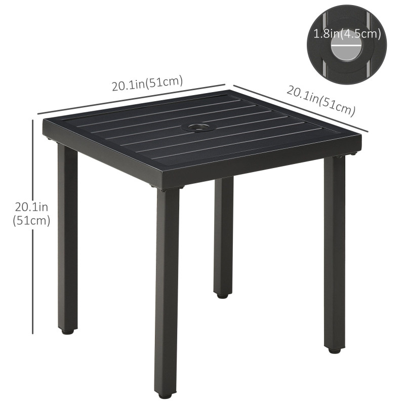 Outdoor Side Table, Patio End Table with Umbrella Hole, Small Coffee Table with Steel Frame for Balcony, Black