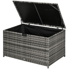 113 Gallon Outdoor Storage Box, Rattan Deck Box for Indoor, Patio Furniture Cushions, Grey