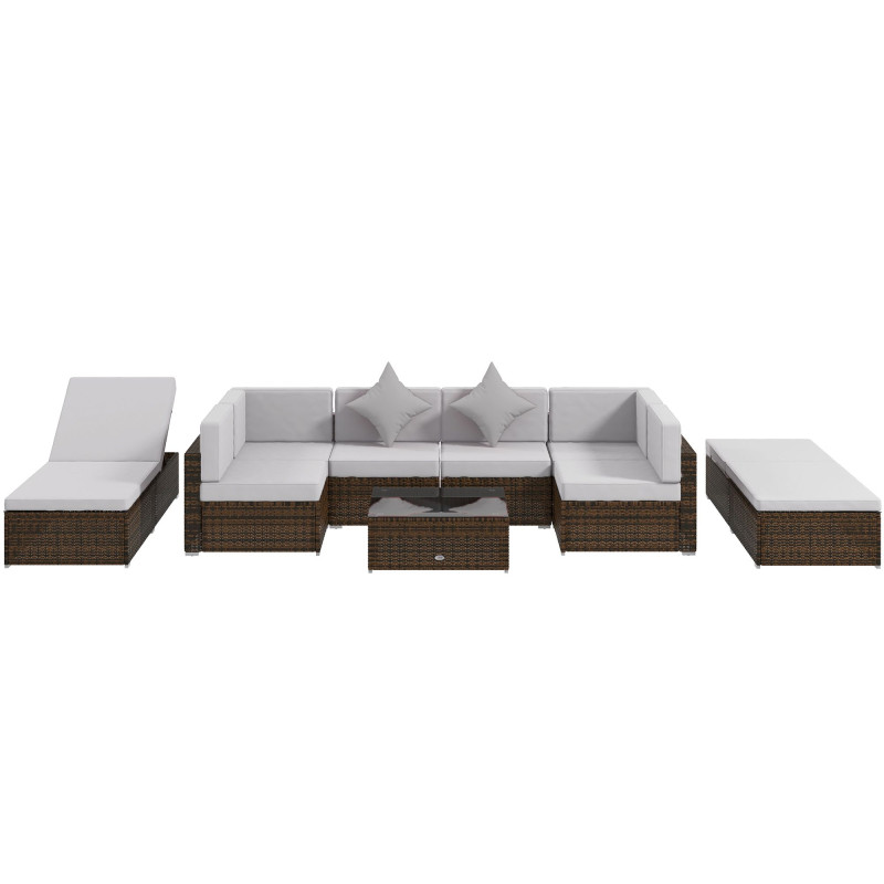 9 Pieces Wicker Patio Furniture Set with Cushion, Light Grey