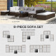 9 Pieces Wicker Patio Furniture Set with Cushion, Light Grey