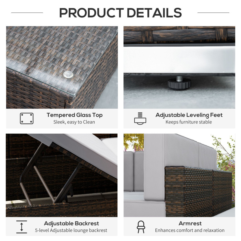 9 Pieces Wicker Patio Furniture Set with Cushion, Light Grey