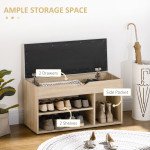 Shoe Bench Entryway Storage Rack with Padded Cushion, Hidden Storage for Hallway, Living Room, Natural
