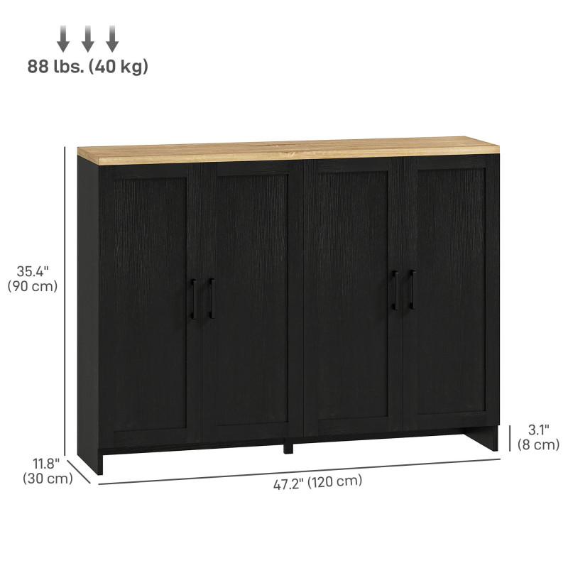 Modern Sideboard Buffet Cabinet, Modern Kitchen Storage Cabinet with 4 Doors Adjustable Shelves, for Dining Room, Black