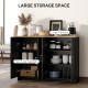 Modern Sideboard Buffet Cabinet, Modern Kitchen Storage Cabinet with 4 Doors Adjustable Shelves, for Dining Room, Black