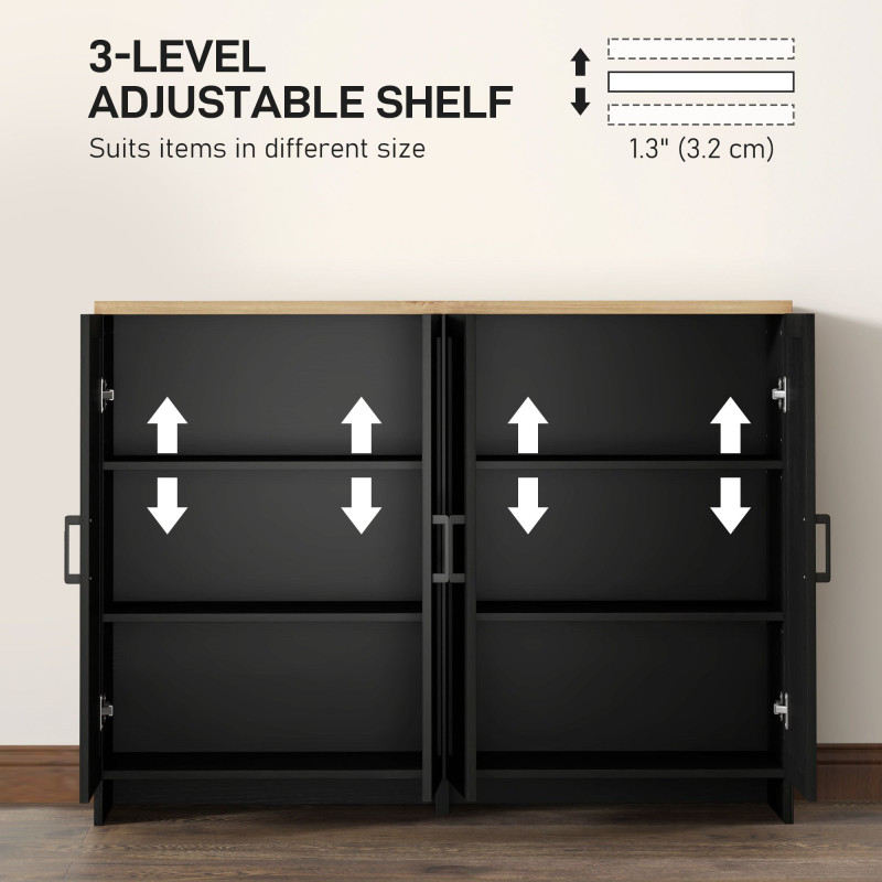 Modern Sideboard Buffet Cabinet, Modern Kitchen Storage Cabinet with 4 Doors Adjustable Shelves, for Dining Room, Black