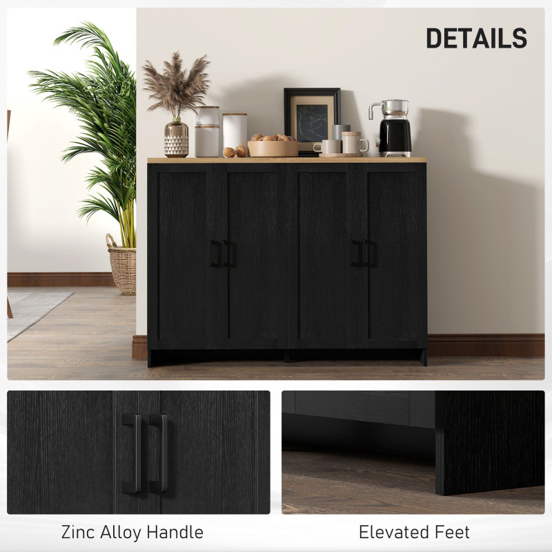 Modern Sideboard Buffet Cabinet, Modern Kitchen Storage Cabinet with 4 Doors Adjustable Shelves, for Dining Room, Black